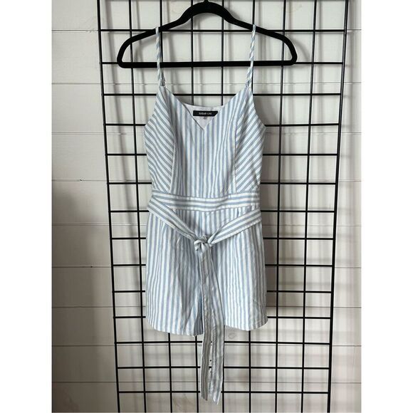 Sugar Lips Lynsea Striped Romper Womens M Blue White Coastal Boho Cottagewear - Picture 1 of 12